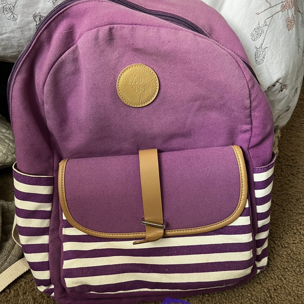 Purple and White Striped Backpack